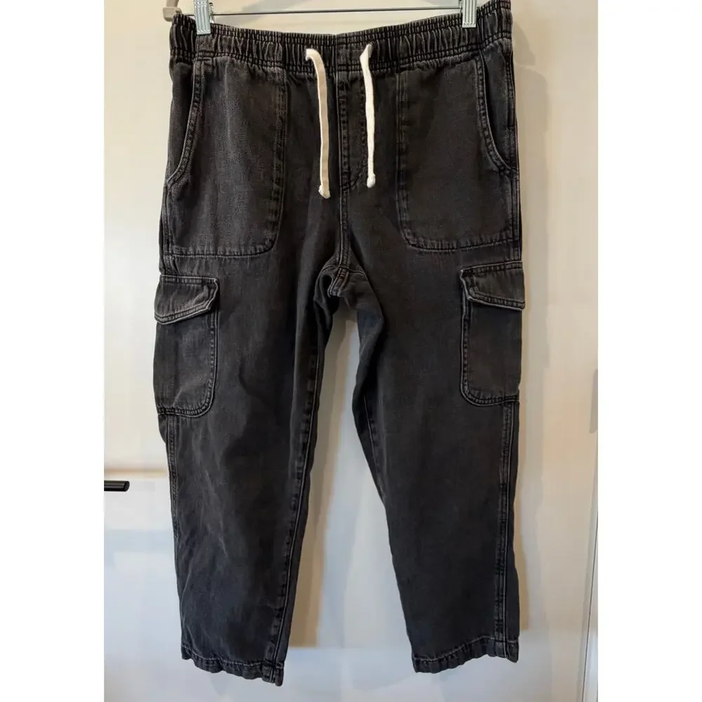 Gap Easy Jean Cargo Pants Mid-Rise Charcoal Faded Size 8 High Ankle 100% Cotton - Picture 2 of 11